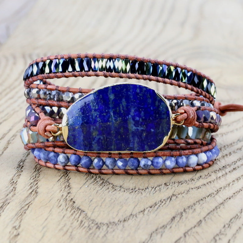 Genuine Handmade Natural Stone Variety Jasper Beads Wrap Lapis Lazuli Leather Multilayered Woven Beaded Adjustable Image 4