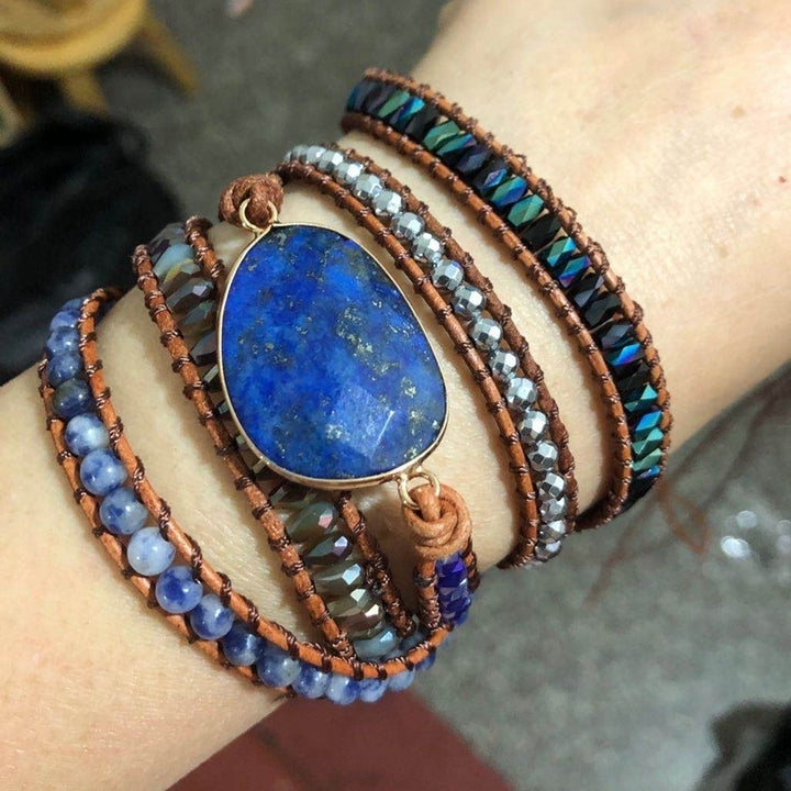 Genuine Handmade Natural Stone Variety Jasper Beads Wrap Lapis Lazuli Leather Multilayered Woven Beaded Adjustable Image 7