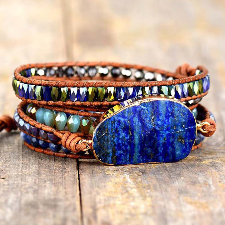 Genuine Handmade Natural Stone Variety Jasper Beads Wrap Lapis Lazuli Leather Multilayered Woven Beaded Adjustable Image 10
