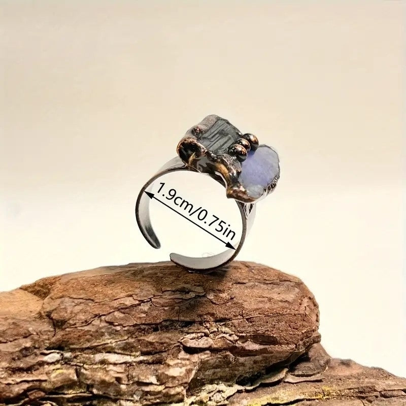 Blue Kyanite Green Tourmaline Combination Inlaid Vintage Boho Cuff Adjustable Ring TJZ003 Image 7