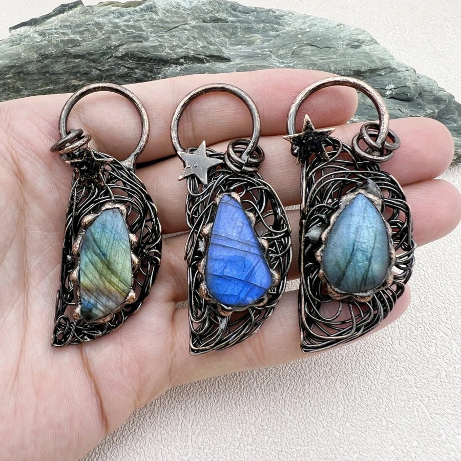 1PC Handmade Inlaid Vintage Punk Style Labradorite Moonstone Bohemian Copper Necklace TXL025 Image 1