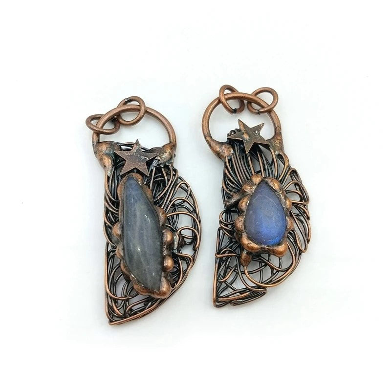 1PC Handmade Inlaid Vintage Punk Style Labradorite Moonstone Bohemian Copper Necklace TXL025 Image 3