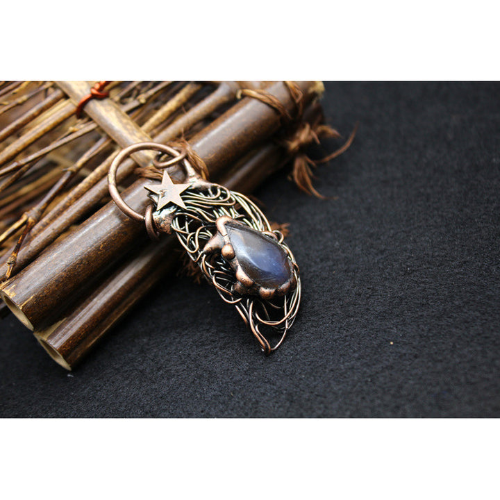 1PC Handmade Inlaid Vintage Punk Style Labradorite Moonstone Bohemian Copper Necklace TXL025 Image 8