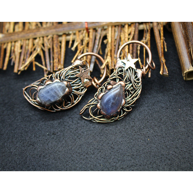 1PC Handmade Inlaid Vintage Punk Style Labradorite Moonstone Bohemian Copper Necklace TXL025 Image 9