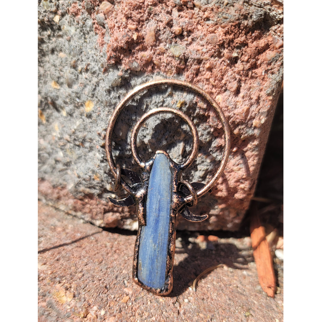 Moon Blue Kyanite Quartz Crystal Double Ring Vintage Boho Copper Necklace TXL015 Image 2