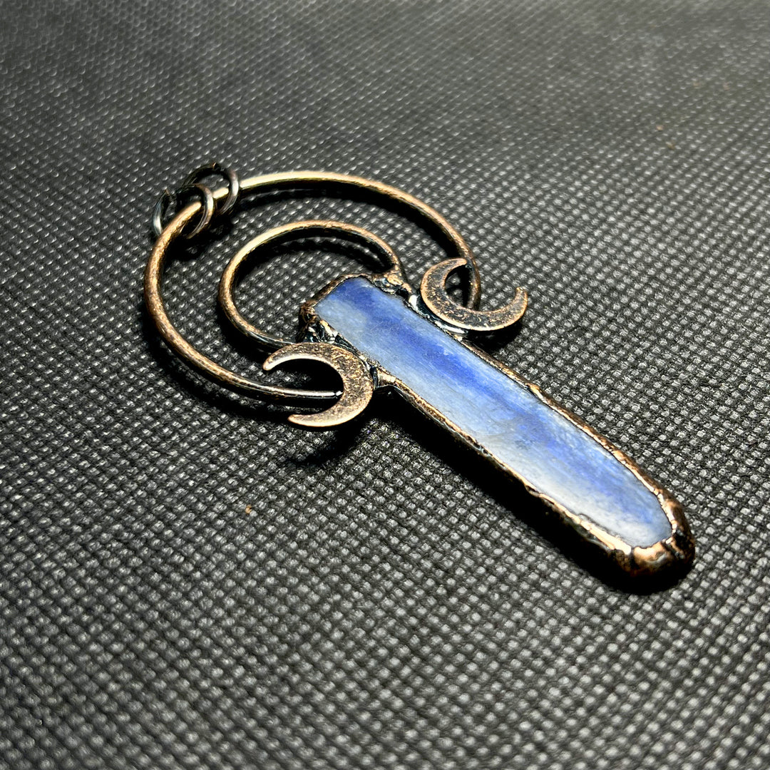 Moon Blue Kyanite Quartz Crystal Double Ring Vintage Boho Copper Necklace TXL015 Image 3