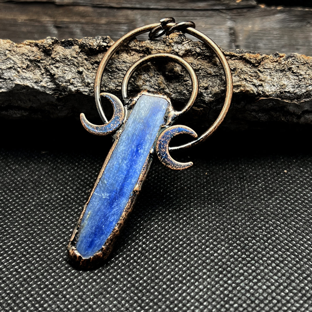 Moon Blue Kyanite Quartz Crystal Double Ring Vintage Boho Copper Necklace TXL015 Image 4