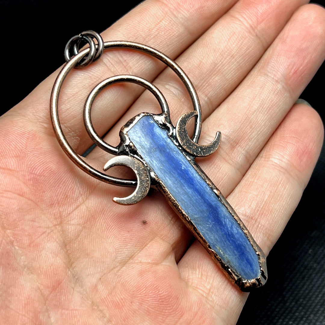 Moon Blue Kyanite Quartz Crystal Double Ring Vintage Boho Copper Necklace TXL015 Image 4