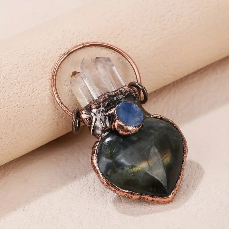 1PC Labradorite White Clear Quartz and Blue Kyanite Bohemian Copper Necklace Handmade Inlaid Vintage Retro Ethnic Punk Image 4