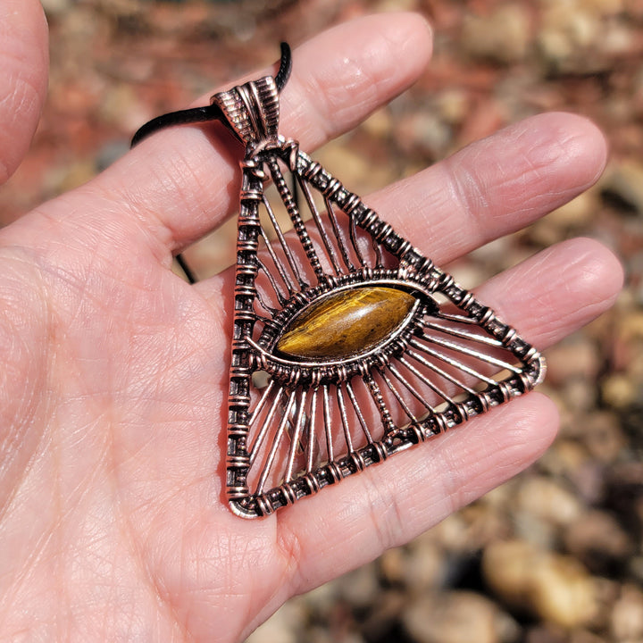 Tigers Eye Triangle Wrapped Vintage Bohemian Tribal Ethnic Necklace Crystal Quartz Healing Energy Gemstone Gifts TXL018 Image 2