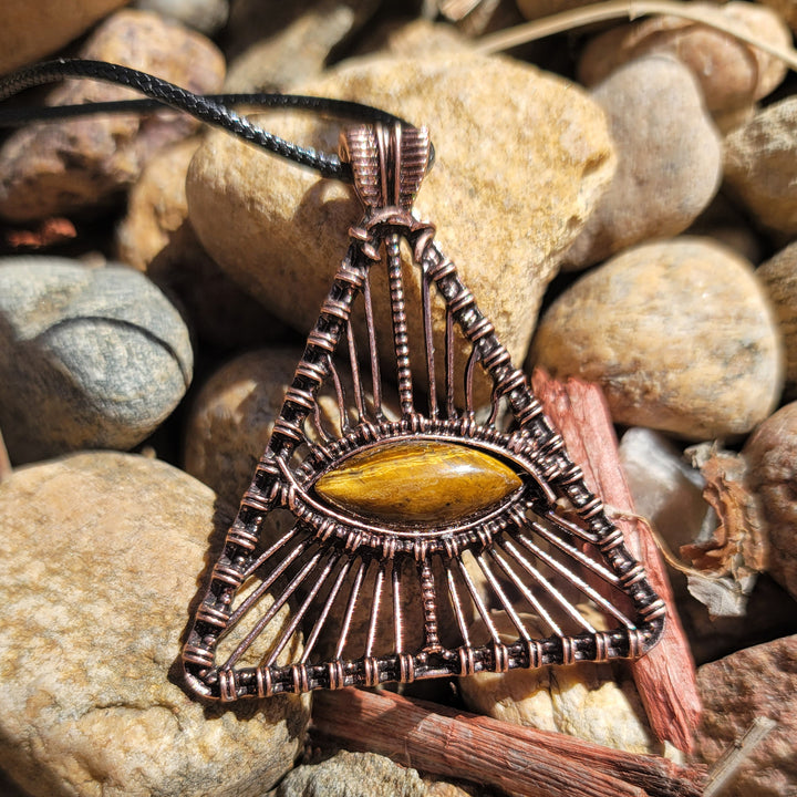 Tigers Eye Triangle Wrapped Vintage Bohemian Tribal Ethnic Necklace Crystal Quartz Healing Energy Gemstone Gifts TXL018 Image 3