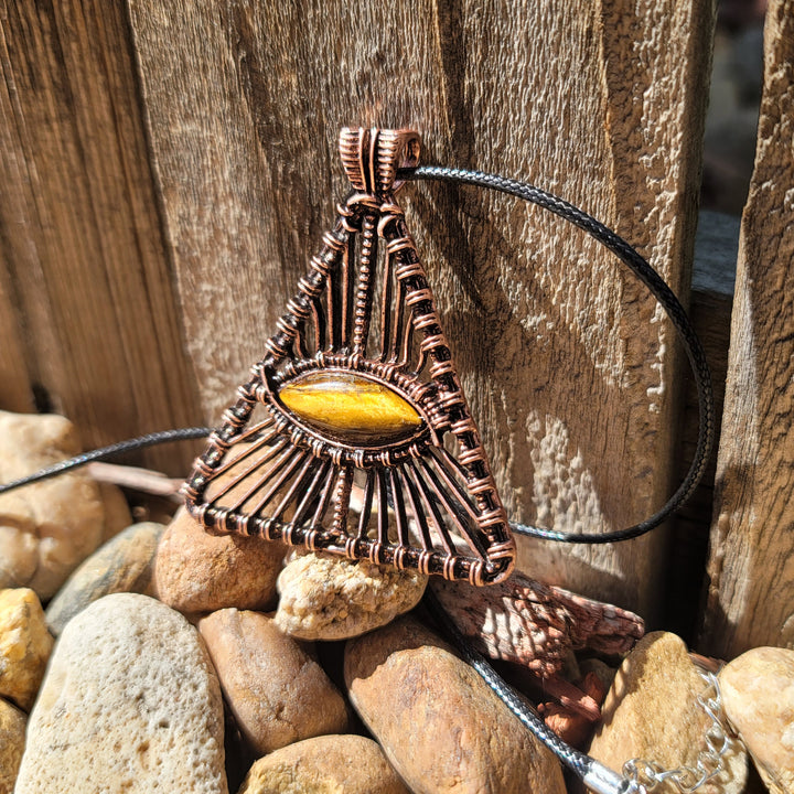 Tigers Eye Triangle Wrapped Vintage Bohemian Tribal Ethnic Necklace Crystal Quartz Healing Energy Gemstone Gifts TXL018 Image 4