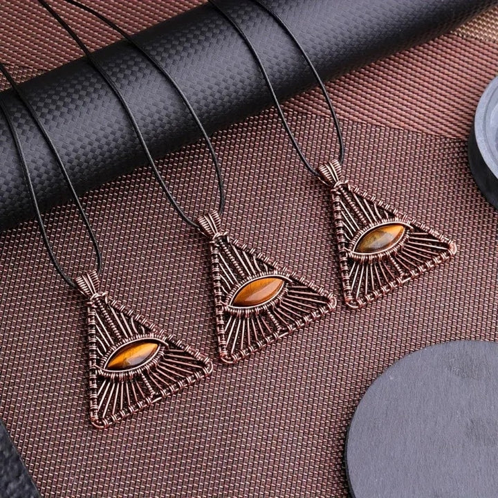 Tigers Eye Triangle Wrapped Vintage Bohemian Tribal Ethnic Necklace Crystal Quartz Healing Energy Gemstone Gifts TXL018 Image 4