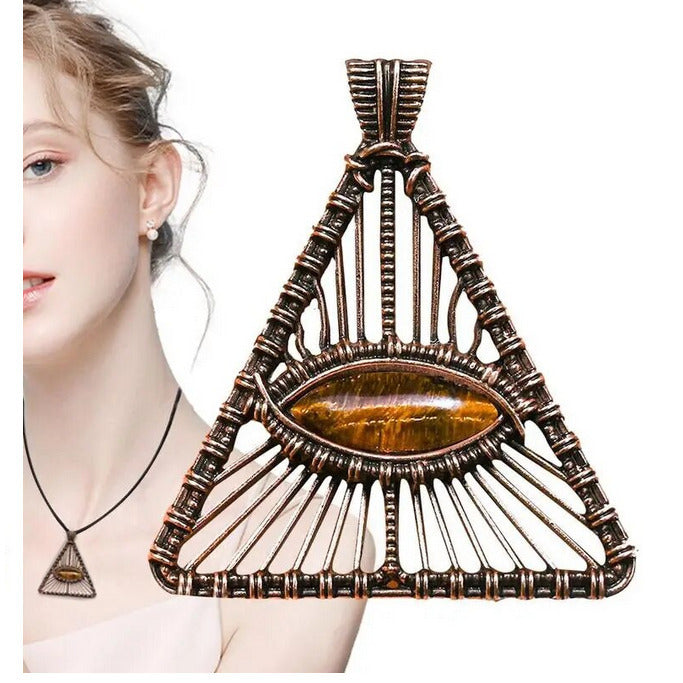 Tigers Eye Triangle Wrapped Vintage Bohemian Tribal Ethnic Necklace Crystal Quartz Healing Energy Gemstone Gifts TXL018 Image 6