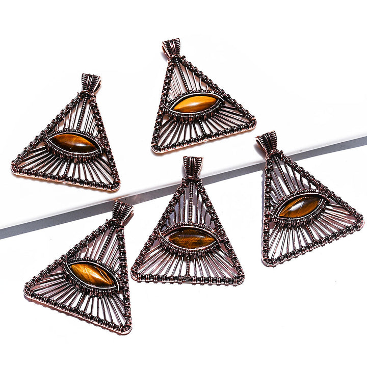 Tigers Eye Triangle Wrapped Vintage Bohemian Tribal Ethnic Necklace Crystal Quartz Healing Energy Gemstone Gifts TXL018 Image 7