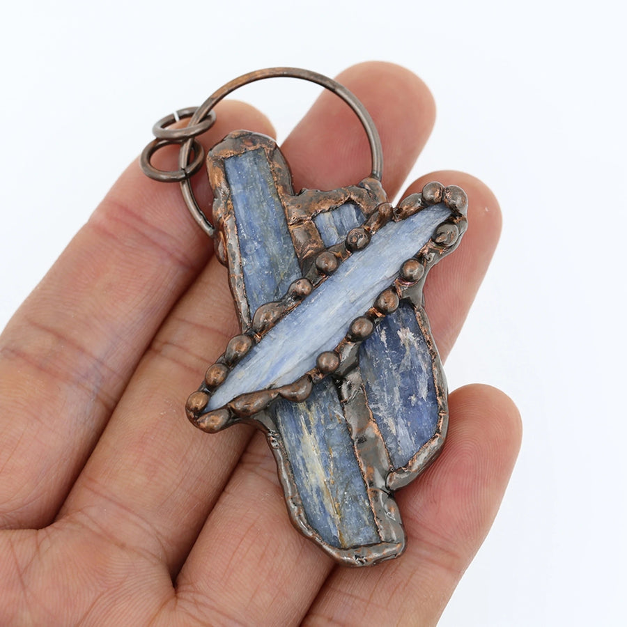 Raw Blue Kyanite Combination Hoop Necklace Vintage Handmade Inlaid Bohemia Gothic Punk Style Copper Antique Jewelry For Image 1