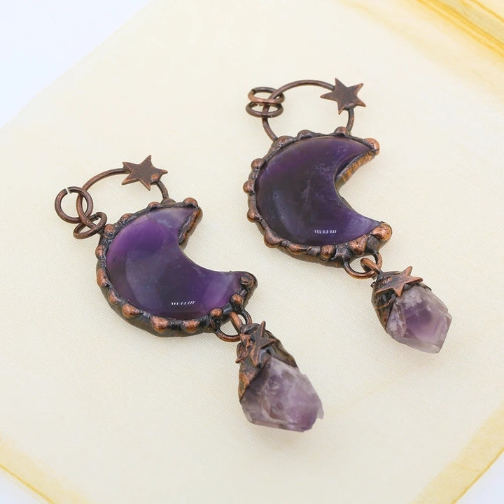 1PC Star and Crescent Moon Amethyst Crystal Vintage Boho Quartz Necklace Healing Energy Tribal Ethnic Gemstone TXL020 Image 9