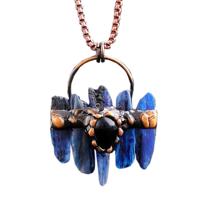 Onyx Combination Blue Kyanite Crystal Vintage Boho Pendant Necklace Quartz Healing Energy Stone Ethnic Irregular Shape Image 1