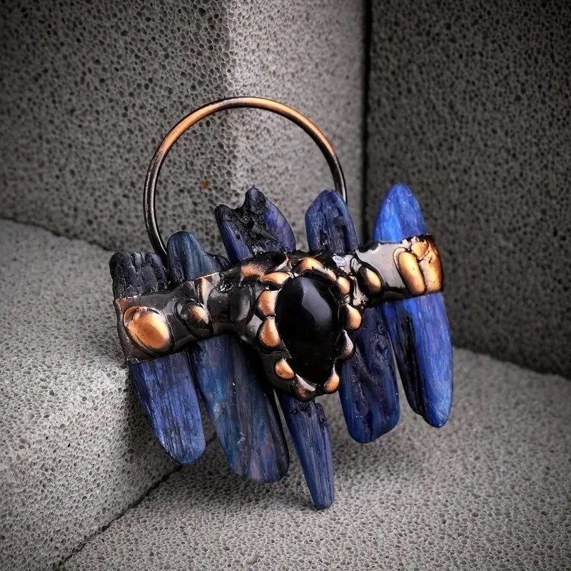 Onyx Combination Blue Kyanite Crystal Vintage Boho Pendant Necklace Quartz Healing Energy Stone Ethnic Irregular Shape Image 3