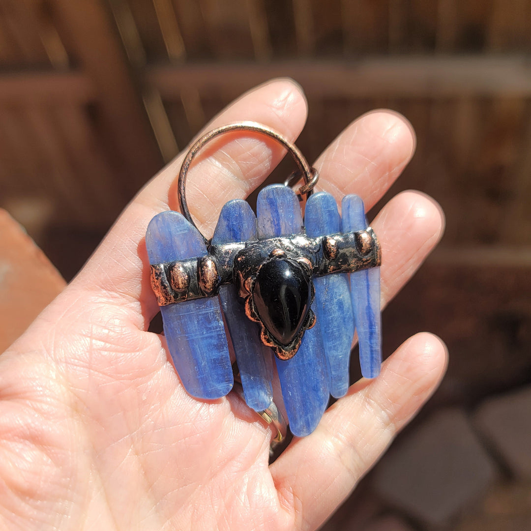 Onyx Combination Blue Kyanite Crystal Vintage Boho Pendant Necklace Quartz Healing Energy Stone Ethnic Irregular Shape Image 10