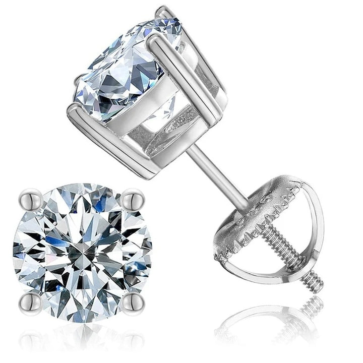 18K White Gold Plated 3 Carat Round Created White Sapphire Screw Back Earrings Image 1