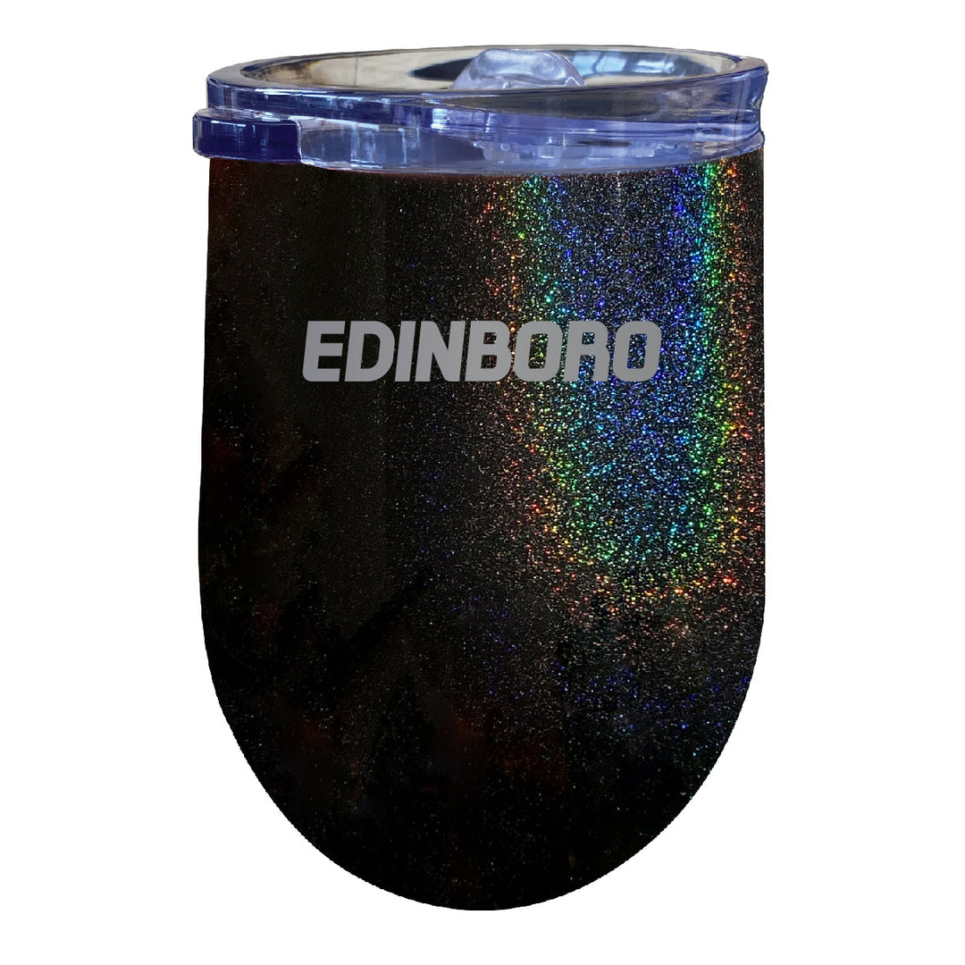 Edinboro University NCAA Laser-Etched Wine Tumbler - 12oz Rainbow Glitter Black Stainless Steel Insulated Cup Image 1