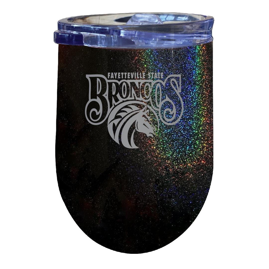 Fayetteville State University NCAA Laser-Etched Wine Tumbler - 12oz Rainbow Glitter Black Stainless Steel Insulated Cup Image 1