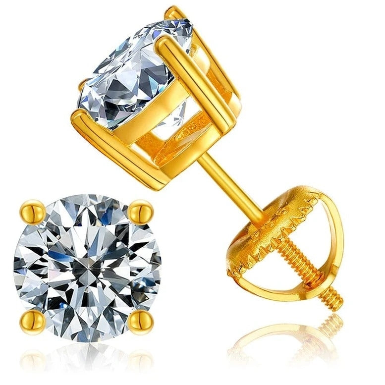 18K Yellow Gold 3 Carat Created White Sapphire Screw Back Earrings by Paris Jewelry Image 1