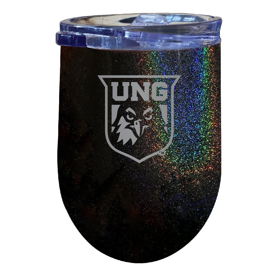 North Georgia Nighhawks NCAA Laser-Etched Wine Tumbler - 12oz Rainbow Glitter Black Stainless Steel Insulated Cup Image 1