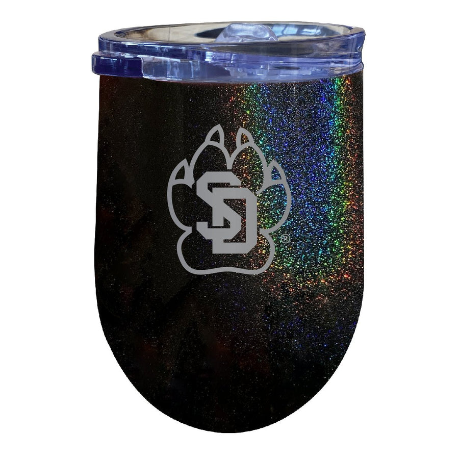 South Dakota Coyotes NCAA Laser-Etched Wine Tumbler - 12oz Rainbow Glitter Black Stainless Steel Insulated Cup Image 1