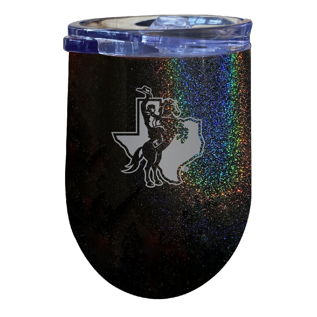 Tarleton State University NCAA Laser-Etched Wine Tumbler - 12oz Rainbow Glitter Black Stainless Steel Insulated Cup Image 1