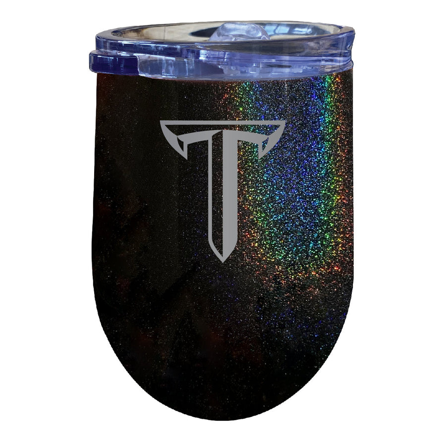 Troy University NCAA Laser-Etched Wine Tumbler - 12oz Rainbow Glitter Black Stainless Steel Insulated Cup Image 1