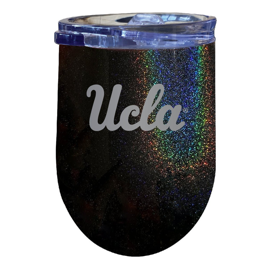 UCLA Bruins NCAA Laser-Etched Wine Tumbler - 12oz Rainbow Glitter Black Stainless Steel Insulated Cup Image 1