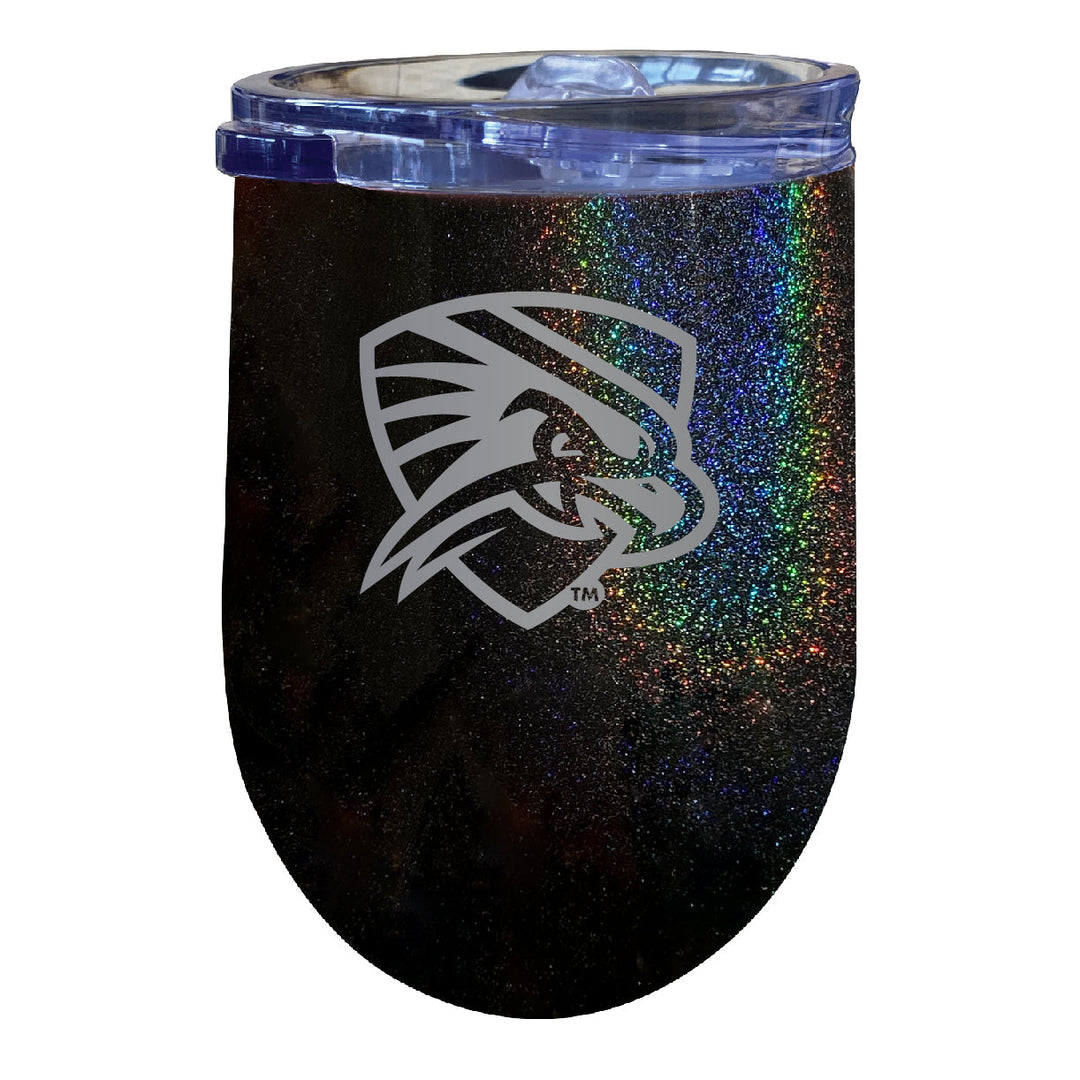 University of Texas of the Permian Basin NCAA Laser-Etched Wine Tumbler - 12oz Rainbow Glitter Black Stainless Steel Image 1