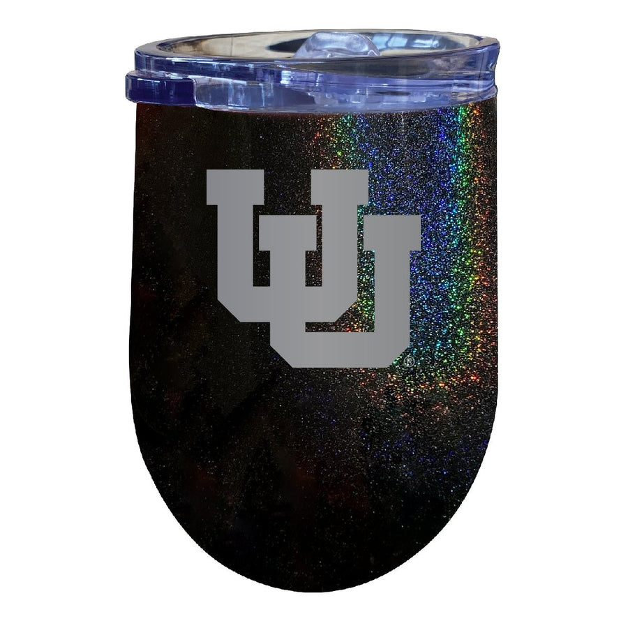 Utah Utes NCAA Laser-Etched Wine Tumbler - 12oz Rainbow Glitter Black Stainless Steel Insulated Cup Image 1