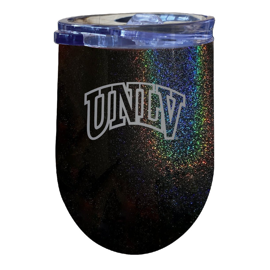 UNLV Rebels NCAA Laser-Etched Wine Tumbler - 12oz Rainbow Glitter Black Stainless Steel Insulated Cup Image 1