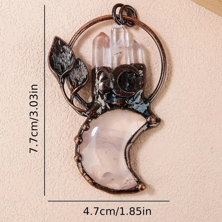 Moon and Calla Lily Flower Clear Quartz Vintage Boho Pendant Necklace Crystal Healing Energy Stone Ethnic Irregular Image 11