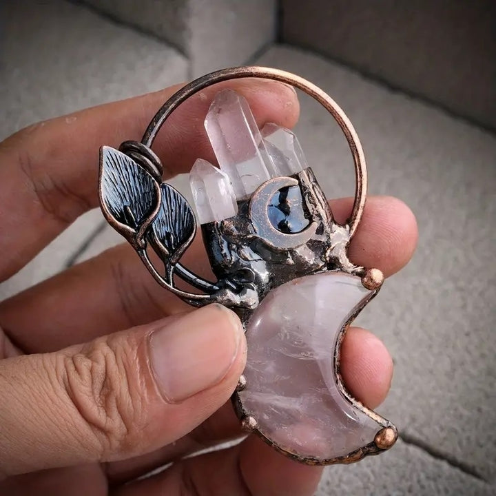 Moon and Calla Lily Flower Clear Quartz Vintage Boho Pendant Necklace Crystal Healing Energy Stone Ethnic Irregular Image 12