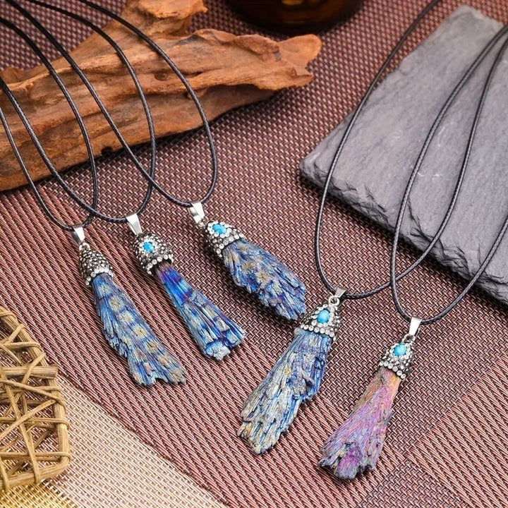 1PC Peacock Tail Tourmaline Vintage Boho Pendant Necklace Crystal Quartz Healing Energy Tribal Ethnic Irregular Shape Image 4