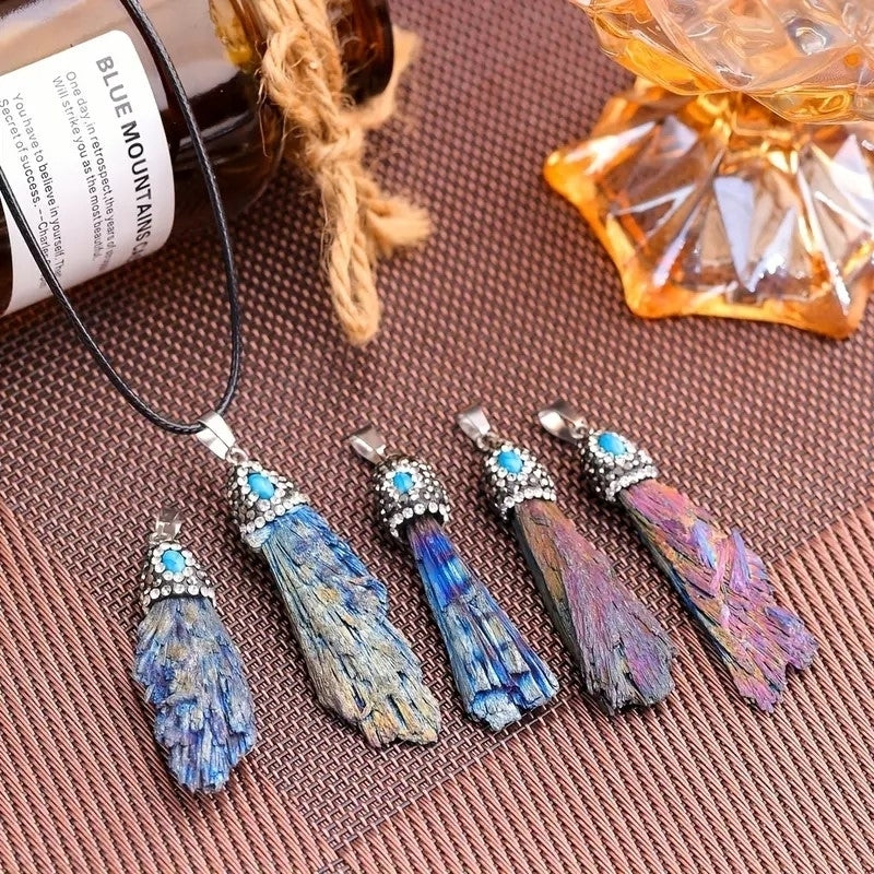 1PC Peacock Tail Tourmaline Vintage Boho Pendant Necklace Crystal Quartz Healing Energy Tribal Ethnic Irregular Shape Image 4