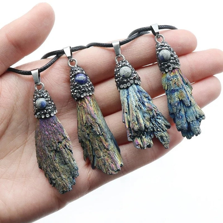 1PC Peacock Tail Tourmaline Vintage Boho Pendant Necklace Crystal Quartz Healing Energy Tribal Ethnic Irregular Shape Image 1