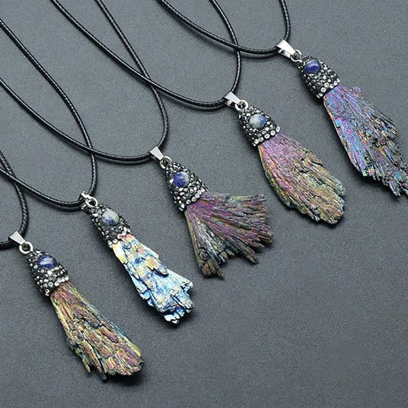 1PC Peacock Tail Tourmaline Vintage Boho Pendant Necklace Crystal Quartz Healing Energy Tribal Ethnic Irregular Shape Image 6