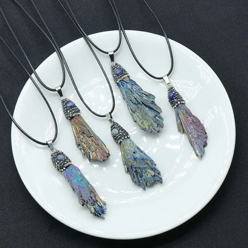 1PC Peacock Tail Tourmaline Vintage Boho Pendant Necklace Crystal Quartz Healing Energy Tribal Ethnic Irregular Shape Image 7