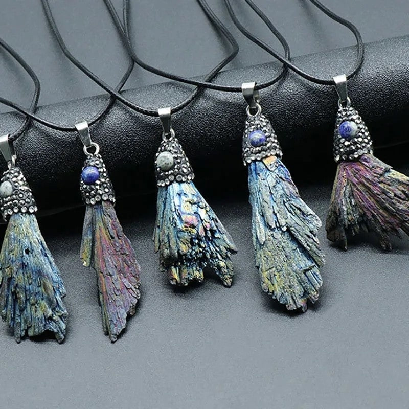 1PC Peacock Tail Tourmaline Vintage Boho Pendant Necklace Crystal Quartz Healing Energy Tribal Ethnic Irregular Shape Image 8