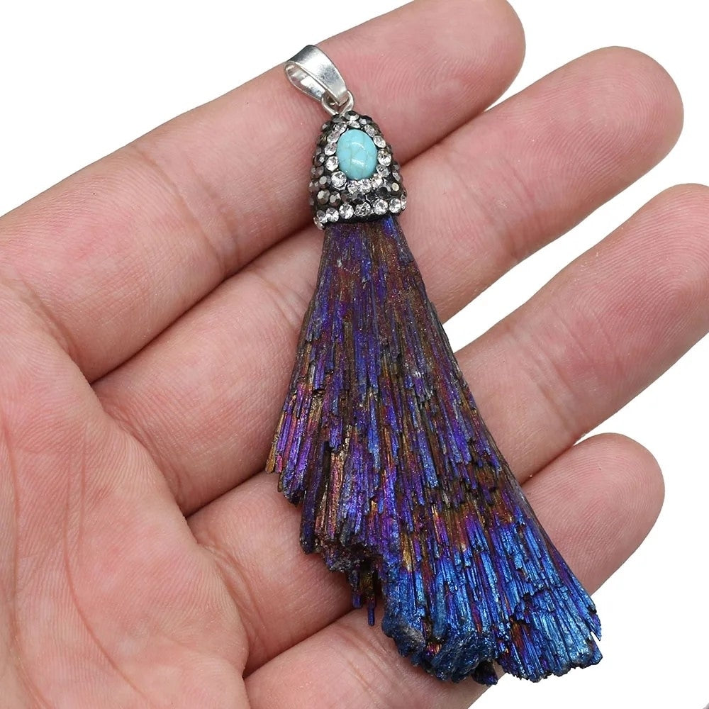 1PC Peacock Tail Tourmaline Vintage Boho Pendant Necklace Crystal Quartz Healing Energy Tribal Ethnic Irregular Shape Image 11