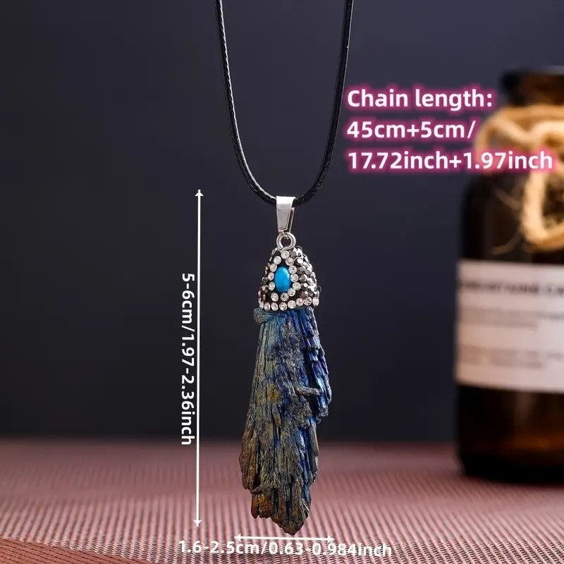 1PC Peacock Tail Tourmaline Vintage Boho Pendant Necklace Crystal Quartz Healing Energy Tribal Ethnic Irregular Shape Image 12