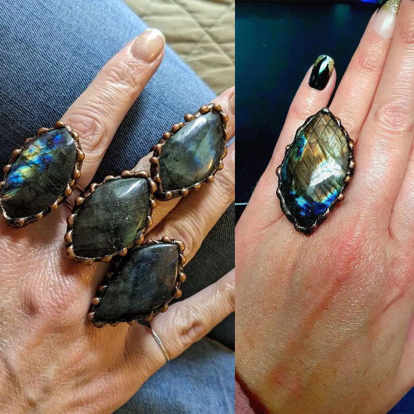 1PC Labradorite Irregular Shape Vintage Boho Antique Copper Adjustable Ring Handmade Crystal Quartz Healing Energy Image 1