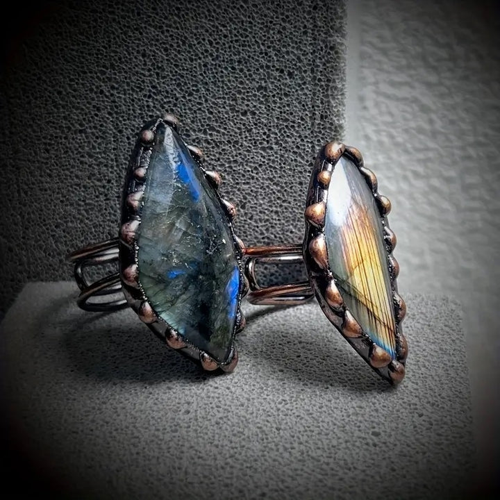 1PC Labradorite Irregular Shape Vintage Boho Antique Copper Adjustable Ring Handmade Crystal Quartz Healing Energy Image 4