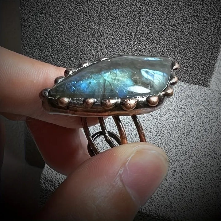 1PC Labradorite Irregular Shape Vintage Boho Antique Copper Adjustable Ring Handmade Crystal Quartz Healing Energy Image 11