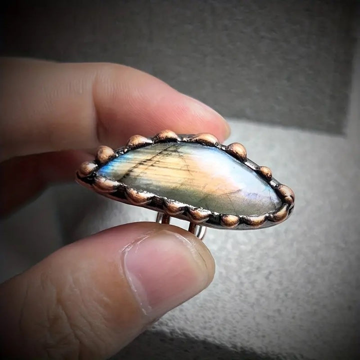 1PC Labradorite Irregular Shape Vintage Boho Antique Copper Adjustable Ring Handmade Crystal Quartz Healing Energy Image 12